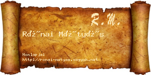 Rónai Mátyás névjegykártya